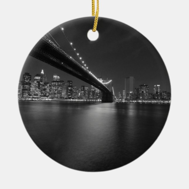 Black White New York City Skyline Ceramic Tree Decoration (Front)
