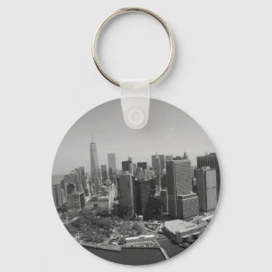 Black White New York City Skyline Key Ring