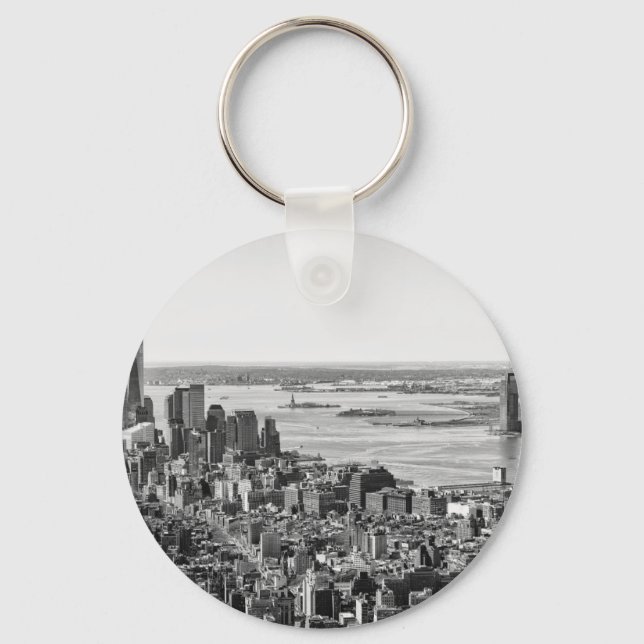 Black White New York City Skyline Key Ring (Front)