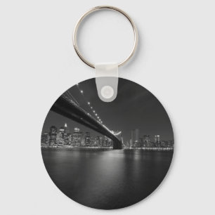 Black White New York City Skyline Key Ring