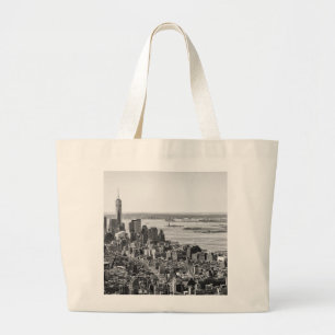 Black White New York City Skyline Large Tote Bag