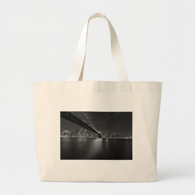 Black White New York City Skyline Large Tote Bag (Front)