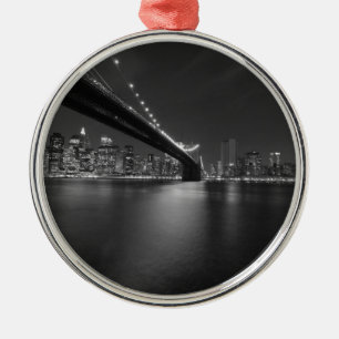 Black White New York City Skyline Metal Ornament