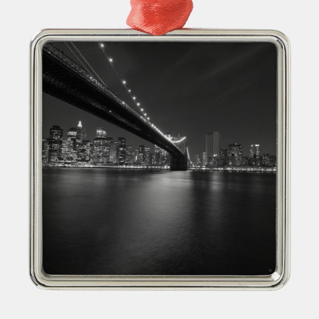 Black White New York City Skyline Metal Ornament (Front)