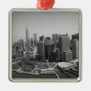 Black White New York City Skyline Metal Ornament