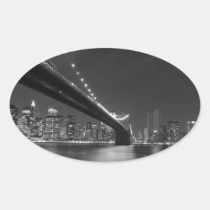 Black White New York City Skyline Oval Sticker