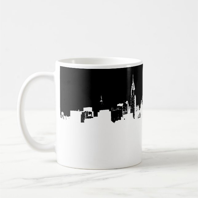 Black White New York City Skyline Pop Art Coffee Mug (Left)