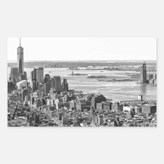 Black White New York City Skyline Rectangular Sticker (Front)