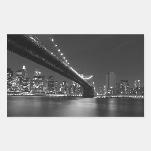 Black White New York City Skyline Rectangular Sticker (Front)