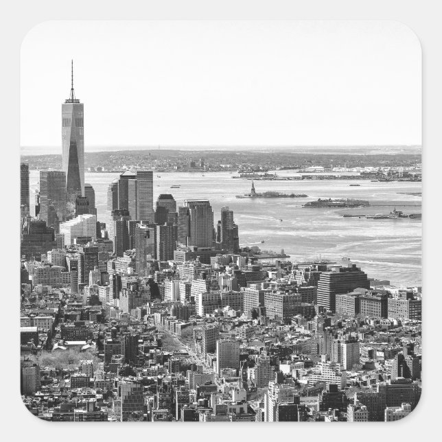 Black White New York City Skyline Square Sticker (Front)