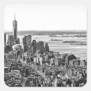 Black White New York City Skyline Square Sticker