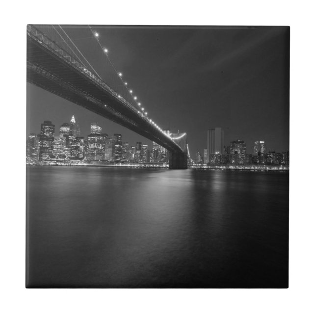 Black White New York City Skyline Tile (Front)