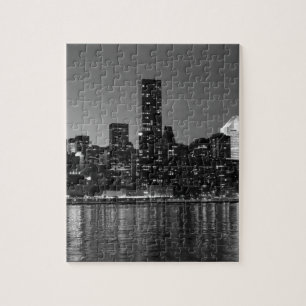 Black White New York City Skyscapers Silhouette Jigsaw Puzzle