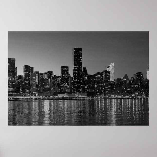 Black White New York City Skyscapers Silhouette Poster (Front)