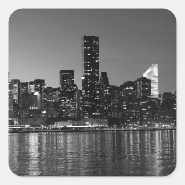 Black White New York City Skyscapers Silhouette Square Sticker (Front)