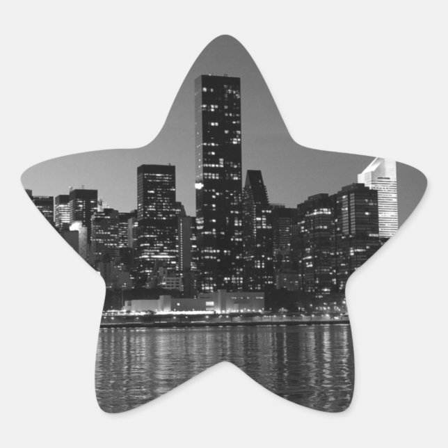 Black White New York City Skyscapers Silhouette Star Sticker (Front)
