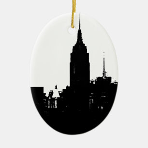 Black White New York Silhouette Ceramic Tree Decoration