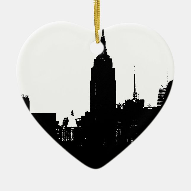 Black White New York Silhouette Ceramic Tree Decoration (Front)