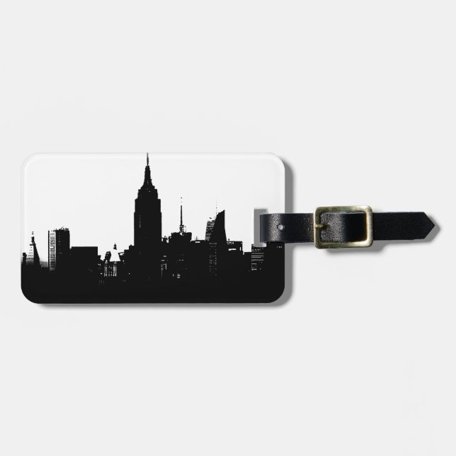 Black White New York Silhouette Luggage Tag (Front Horizontal)