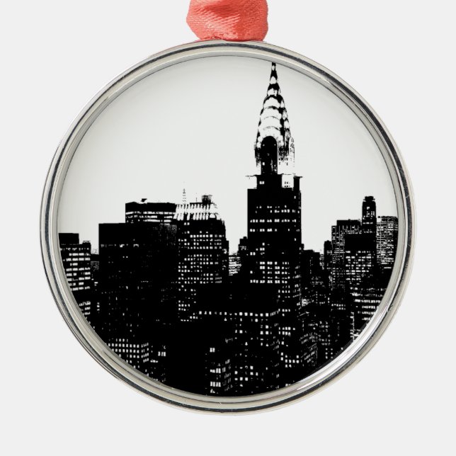 Black & White New York Silhouette Metal Ornament (Front)