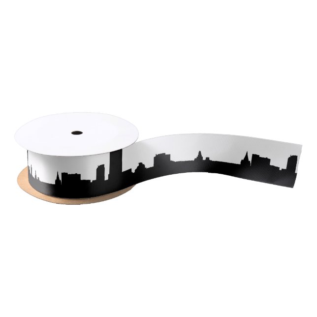 Black & White New York Silhouette Pop Art Satin Ribbon (Spool)