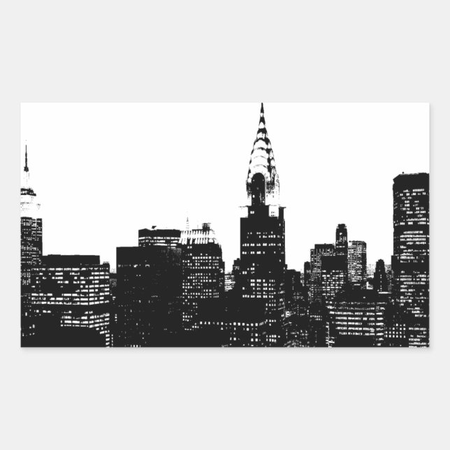Black & White New York Silhouette Rectangular Sticker (Front)