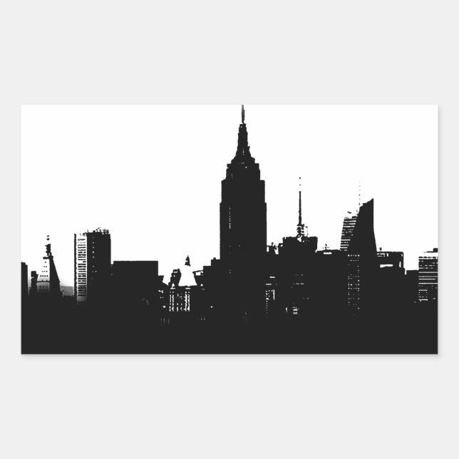 Black White New York Silhouette Rectangular Sticker (Front)