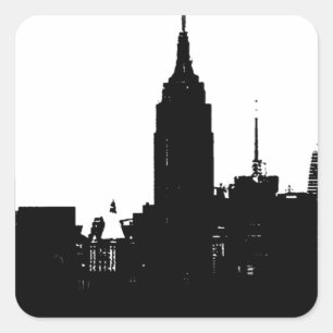 Black White New York Silhouette Square Sticker