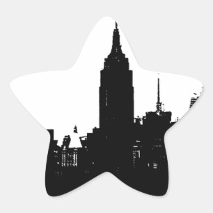 Black White New York Silhouette Star Sticker