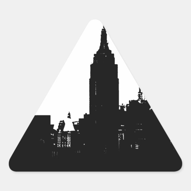 Black White New York Silhouette Triangle Sticker (Front)