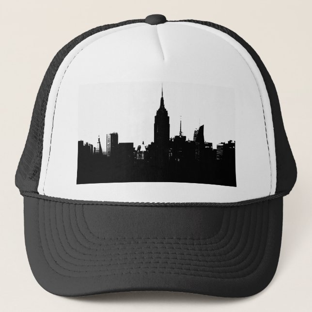 Black White New York Silhouette Trucker Hat (Front)