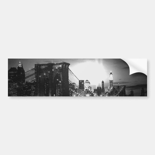 Black & White New York Skyline Bumper Sticker (Front)