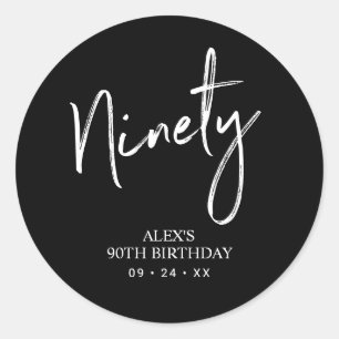 Black & White Ninety 90th Birthday Party Favour Classic Round Sticker