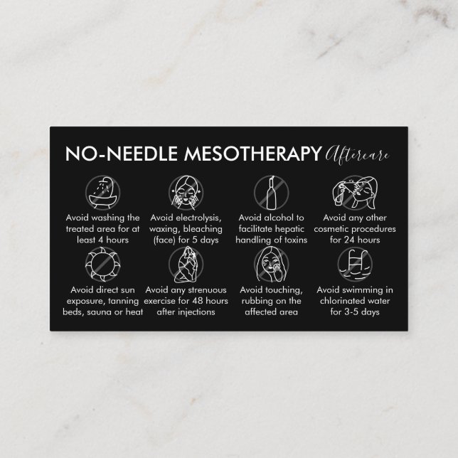 Black White No Needle Mesotherapy Aftercare Business Card (Back)
