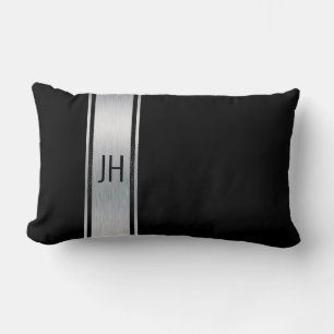 Black & white nobleman bachelor monogram lumbar cushion