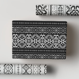 Black & White Nordic Winter Sweater Christmas Wrapping Paper Sheet