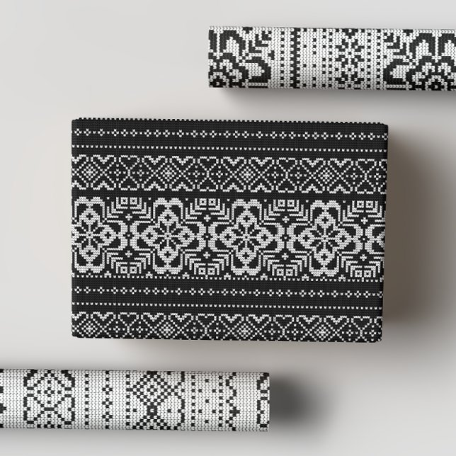 Black & White Nordic Winter Sweater Christmas Wrapping Paper Sheet (Creator Uploaded)