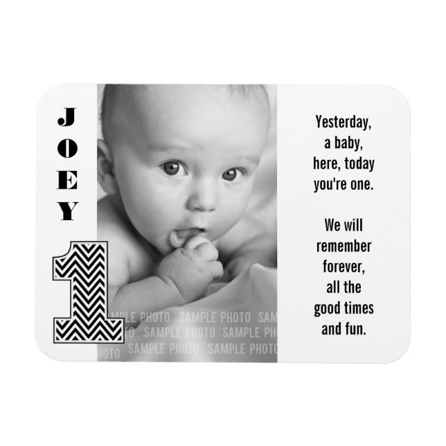 Black White Number One 1 Baby Photo Magnet (Horizontal)