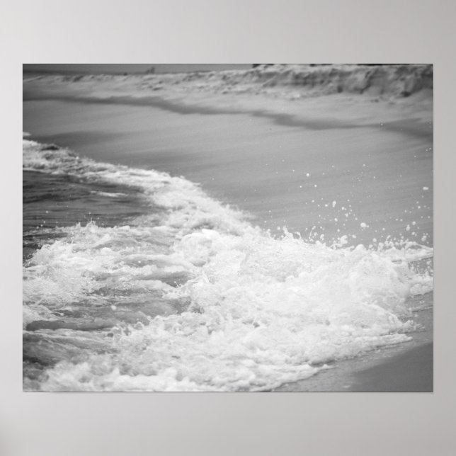Black & White Ocean Waves on the Beach 16x20 Poster (Front)