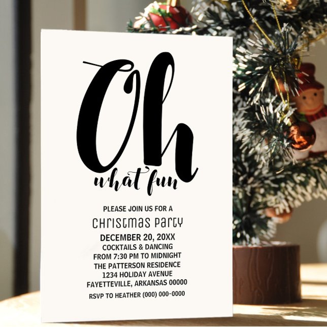 Black White Oh What Fun Holiday Party Invite (Black and White Oh What Fun Holiday Party Invite)