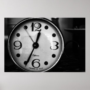 Black & White Old Clock Poster