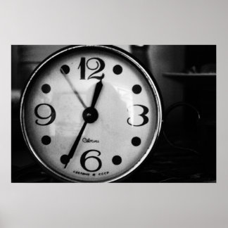 Black & White Old Clock Poster