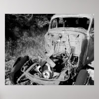 Black & White Old Junk Car on the Side of the Road