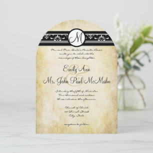 Black White Old Money Rustic Elegance Gold Wedding Invitation