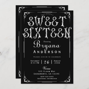 Black & White Old Vintage Type Sweet 16 Party  Invitation