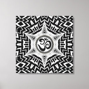 Black+White Om Star Trip Mandala Canvas Print