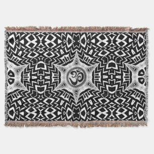 Black+White Om Star Trip Mandala Throw Blanket