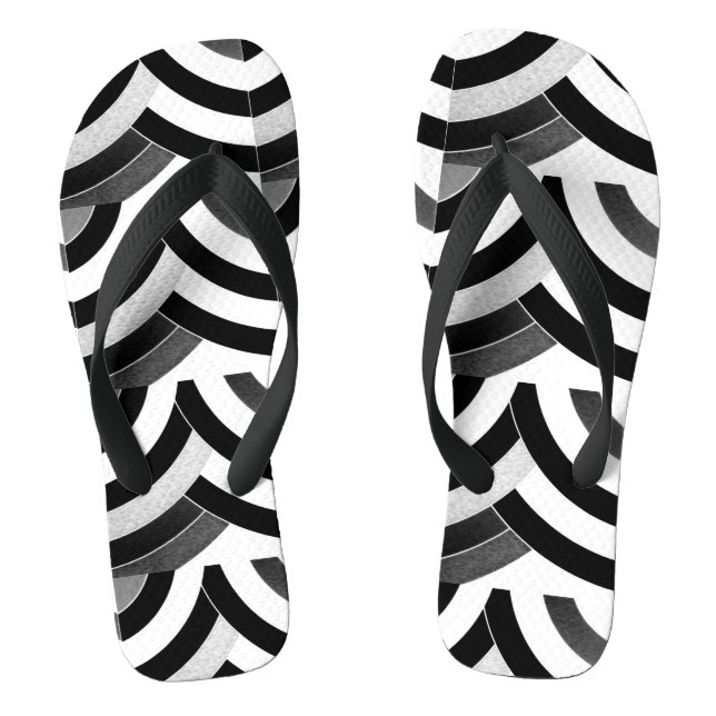 black white ombre zigzag chevron pattern thongs (Footbed)