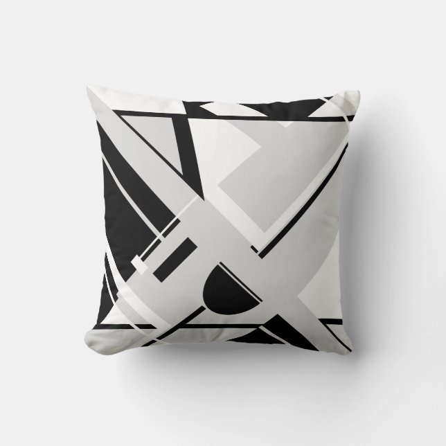 Black White on Light Grey Geometric Shapes Cushion (Front)