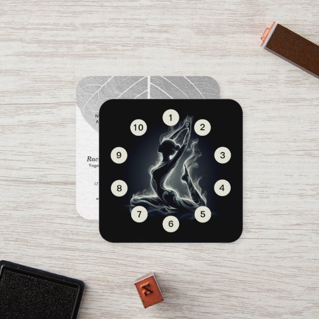 Black White One-legged King Pigeon Yoga Class Pass Loyalty Card (Front/Back In Situ)